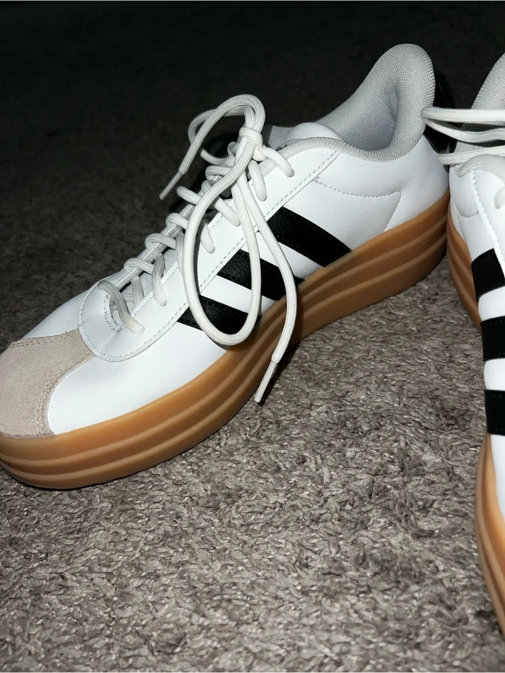 adidas VL Court Bold Platform Sneakers w/ Gum Sole size 8 white w/ black stripes